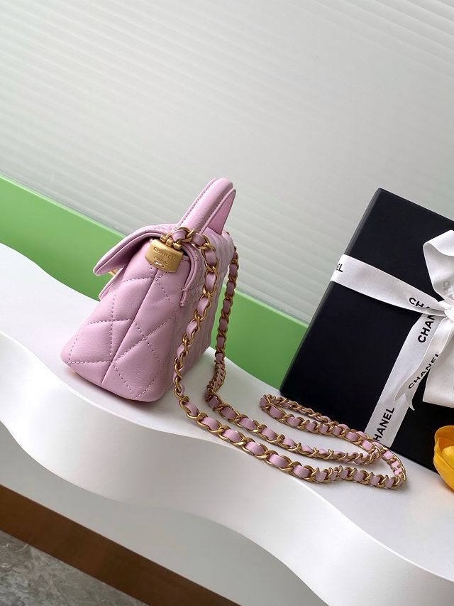 CC original lambskin mini top handle flap bag AS5354 pink