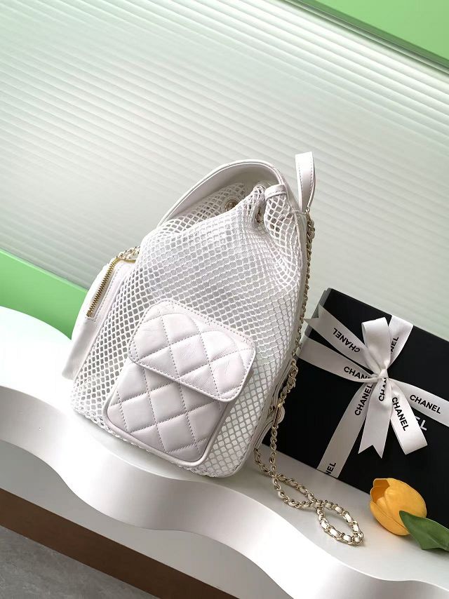 CC original mesh&lambskin large backpack AS5492 white
