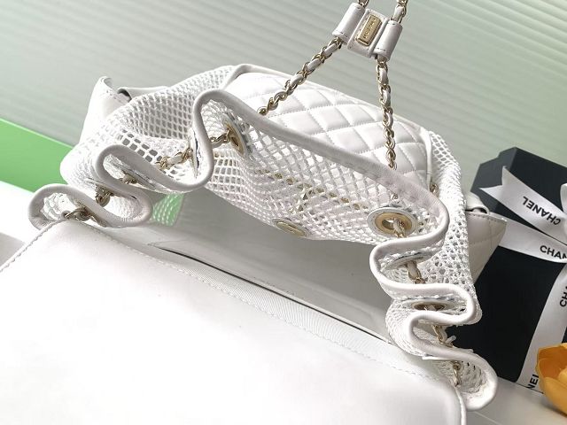 CC original mesh&lambskin large backpack AS5492 white