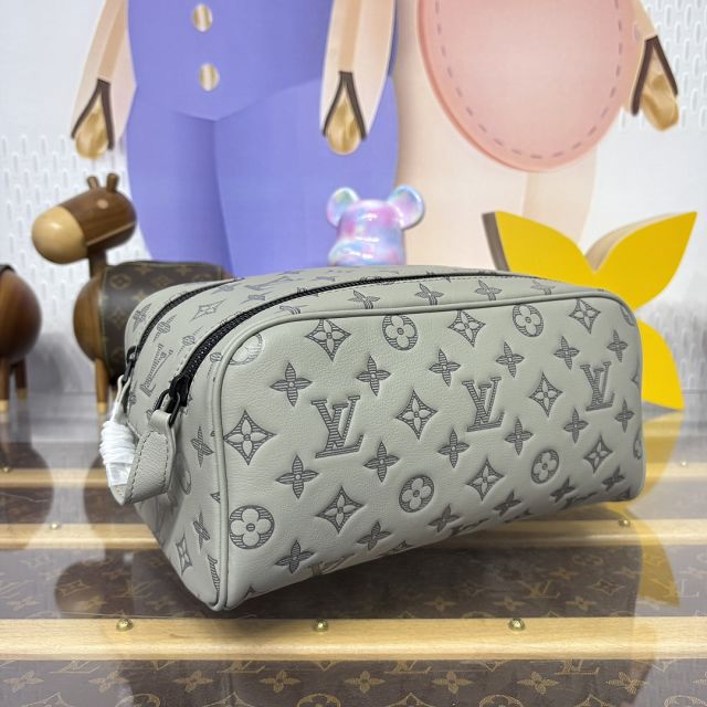 Louis vuitton original calfskin dopp kit toilet pouch M44494 grey