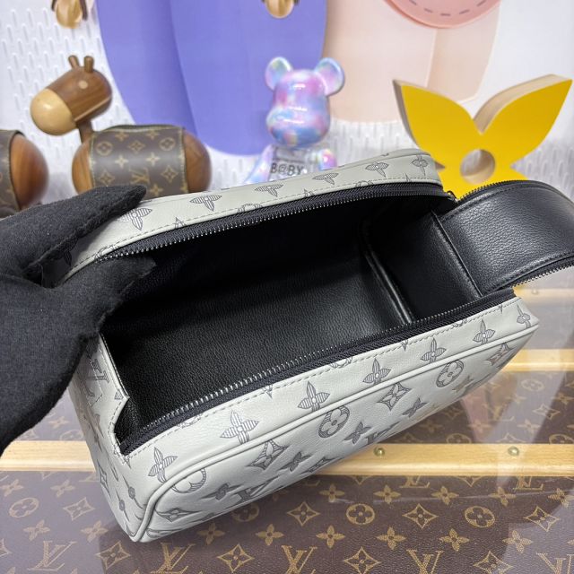 Louis vuitton original calfskin dopp kit toilet pouch M44494 grey