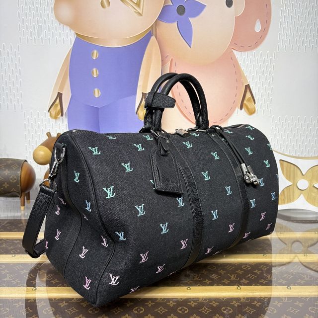 Louis vuitton monogram denim keepall 50 M13966 black