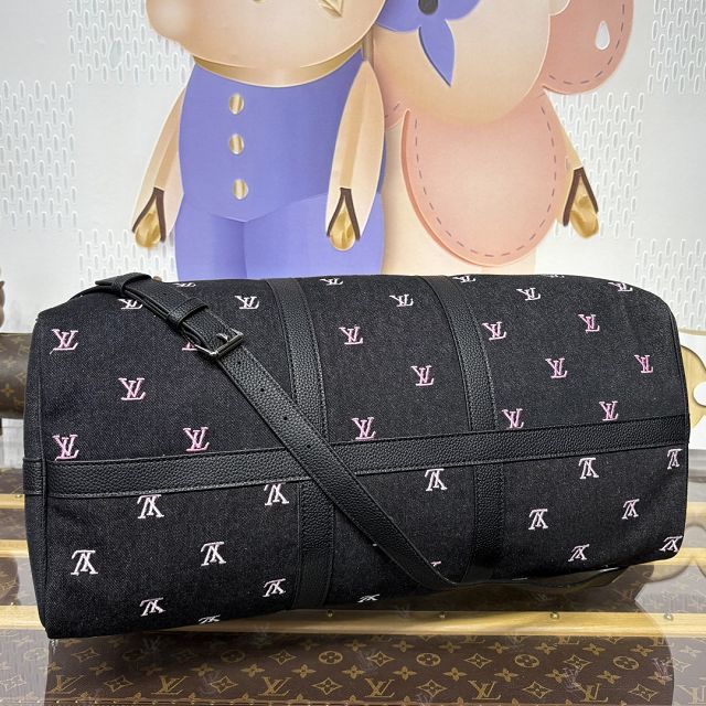 Louis vuitton monogram denim keepall 50 M13966 black