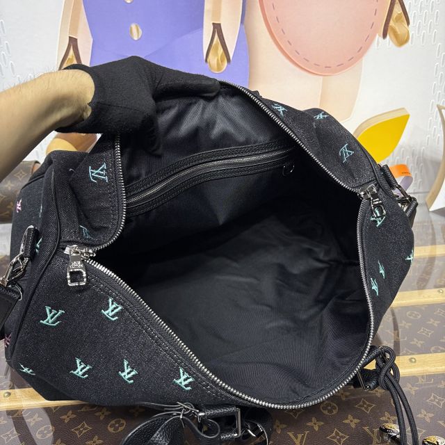 Louis vuitton monogram denim keepall 50 M13966 black
