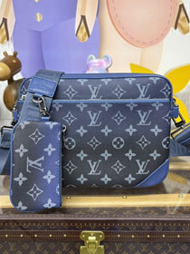 Louis vuitton original monogram canvas trio messenger bag M11592 blue