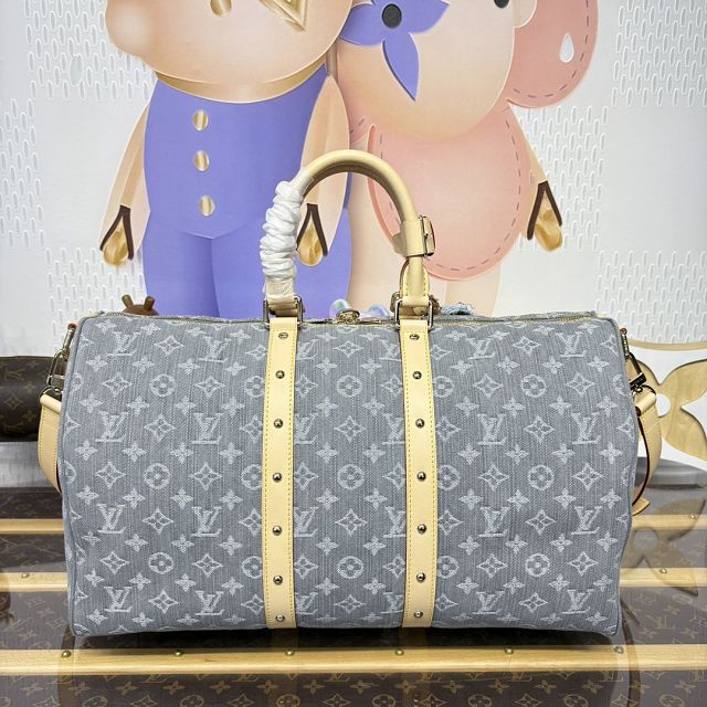 Louis vuitton original monogram denim keepall 45 M13748 grey