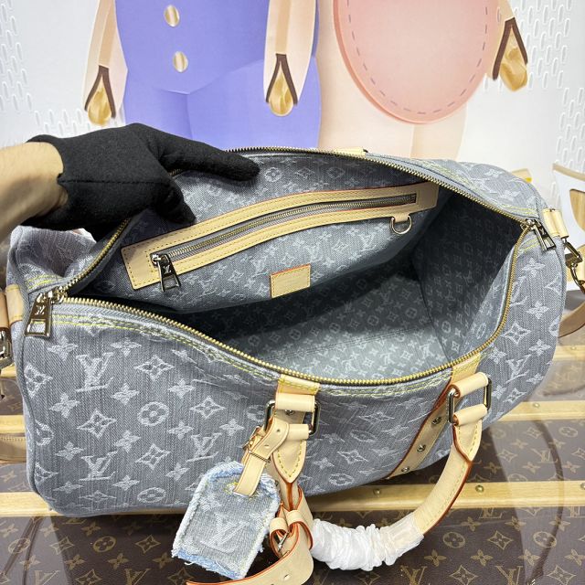 Louis vuitton original monogram denim keepall 45 M13748 grey