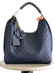Louis vuitton original mahina leather carmel hobo bag M53188 navy blue