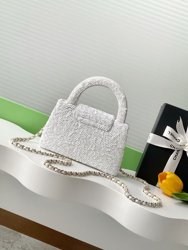 CC sequins mini shopping bag AS4416 white
