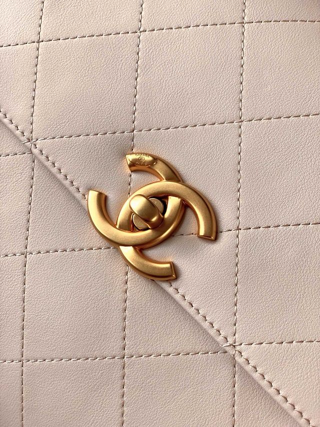 CC original calfskin large top handle flap bag AS5447 beige