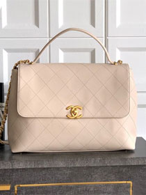 CC original calfskin maxi top handle flap bag AS5543 beige