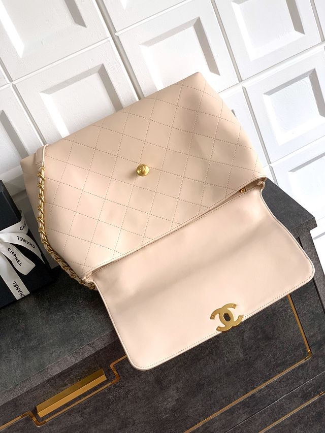 CC original calfskin maxi top handle flap bag AS5543 beige