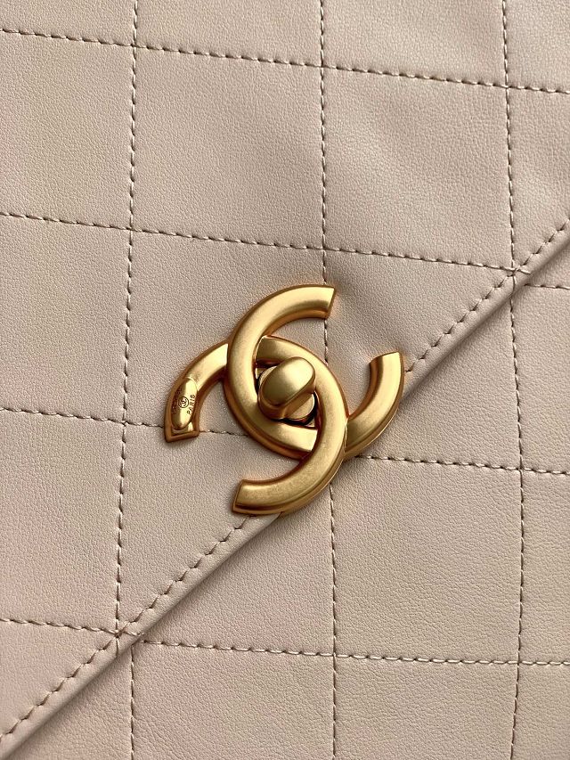 CC original calfskin maxi top handle flap bag AS5543 beige