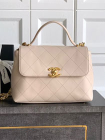 CC original calfskin medium top handle flap bag AS5467 beige