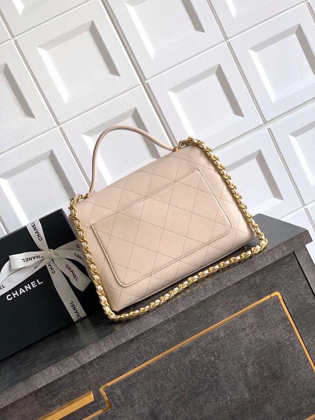 CC original calfskin medium top handle flap bag AS5467 beige