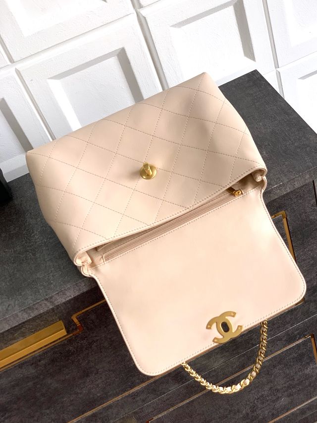 CC original calfskin medium top handle flap bag AS5467 beige