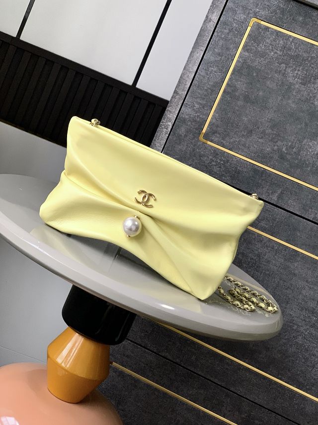 CC original lambskin clutch with chain AP4613 yellow