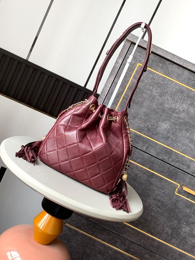 CC original lambskin drawstring bag AS5499 bordeaux