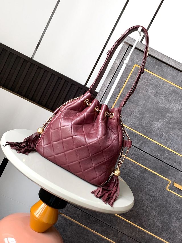 CC original lambskin drawstring bag AS5499 bordeaux