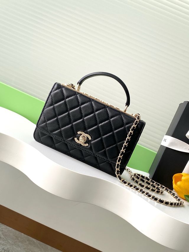 CC original lambskin wallet on chain AP4323 black