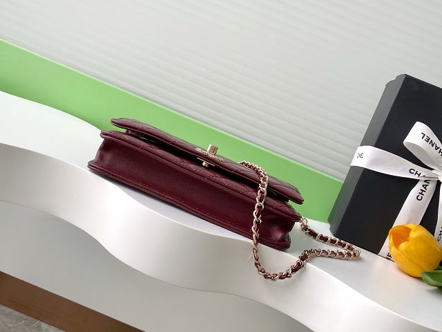 CC original lambskin wallet on chain AP4323 burgundy