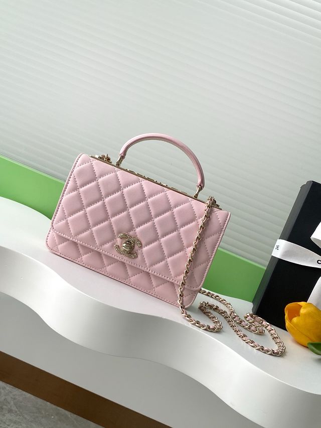 CC original lambskin wallet on chain AP4323 pink