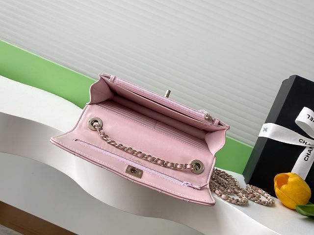 CC original lambskin wallet on chain AP4323 pink