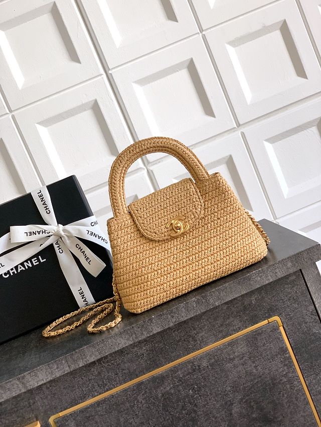 CC original raffia mini shopping bag AS4416 apricot