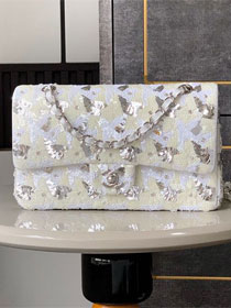 CC original sequins medium flap bag A01112 white