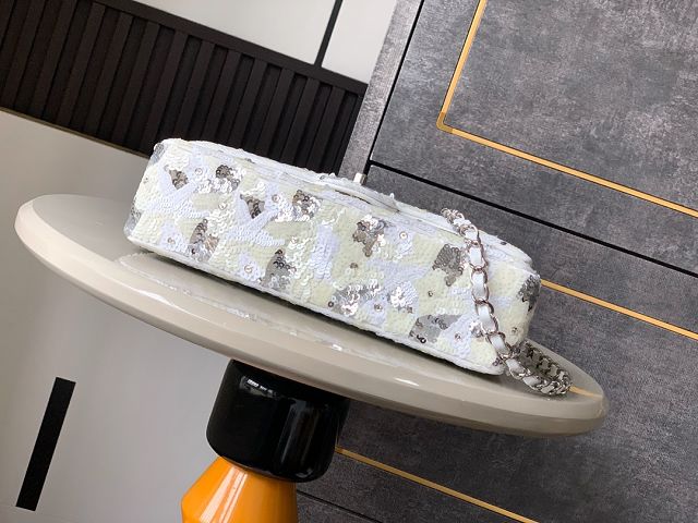 CC original sequins medium flap bag A01112 white