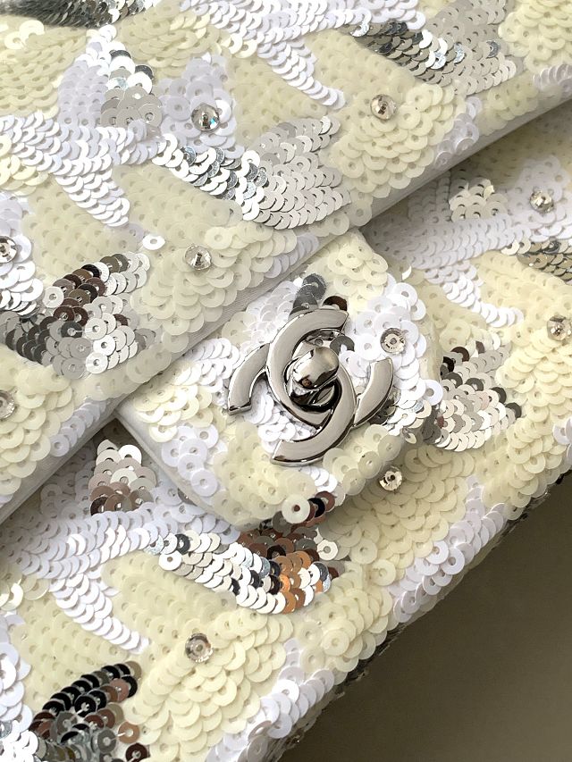 CC original sequins medium flap bag A01112 white