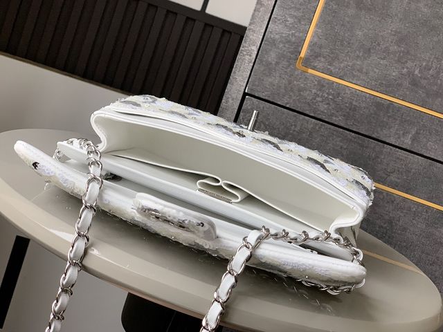CC original sequins medium flap bag A01112 white