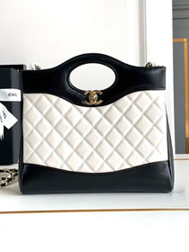 CC original shiny lambskin 31 mini shopping bag AS4133 black&white
