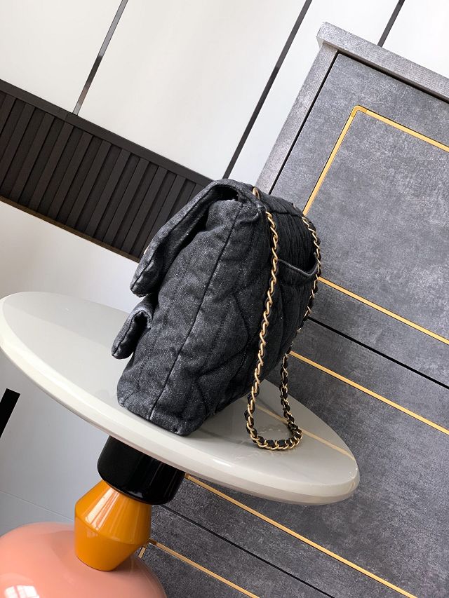 CC original denim large flap bag AS5011 black