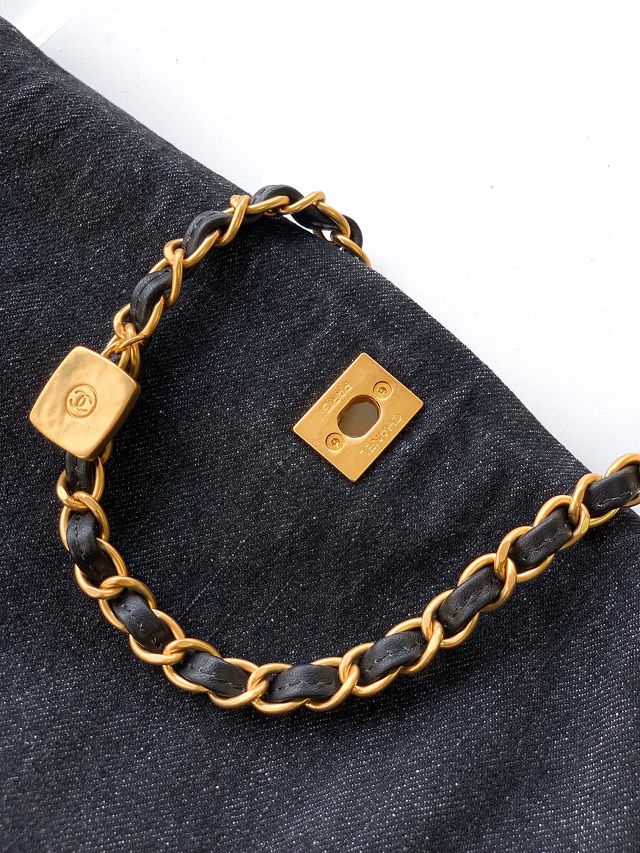 CC original denim large flap bag AS5011 black