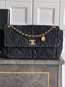 CC original denim large flap bag AS5012 black