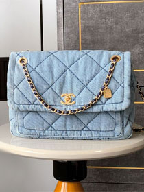 CC original denim large flap bag AS5012 blue