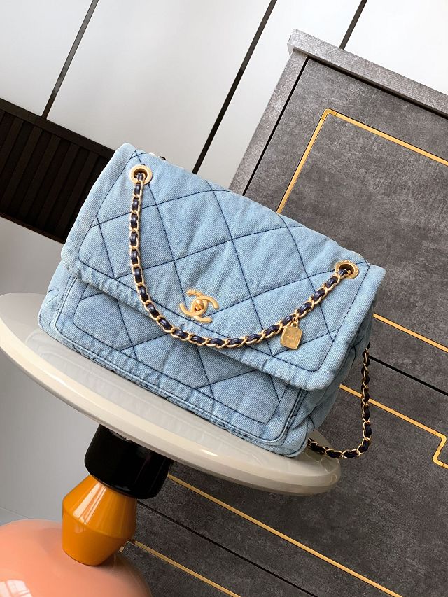 CC original denim large flap bag AS5012 blue
