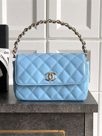 CC original patent calfskin top handle clutch AP3240 blue