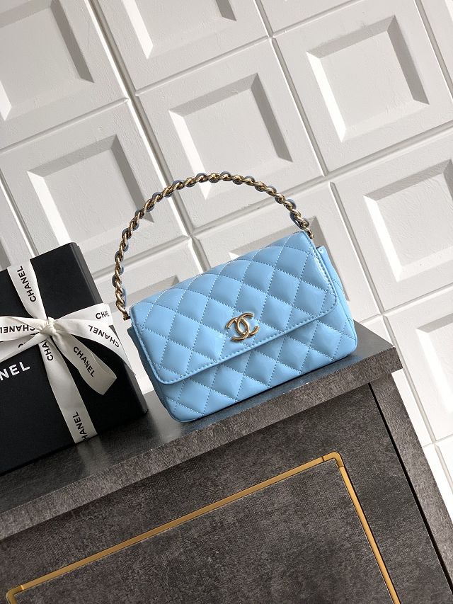 CC original patent calfskin top handle clutch AP3240 blue