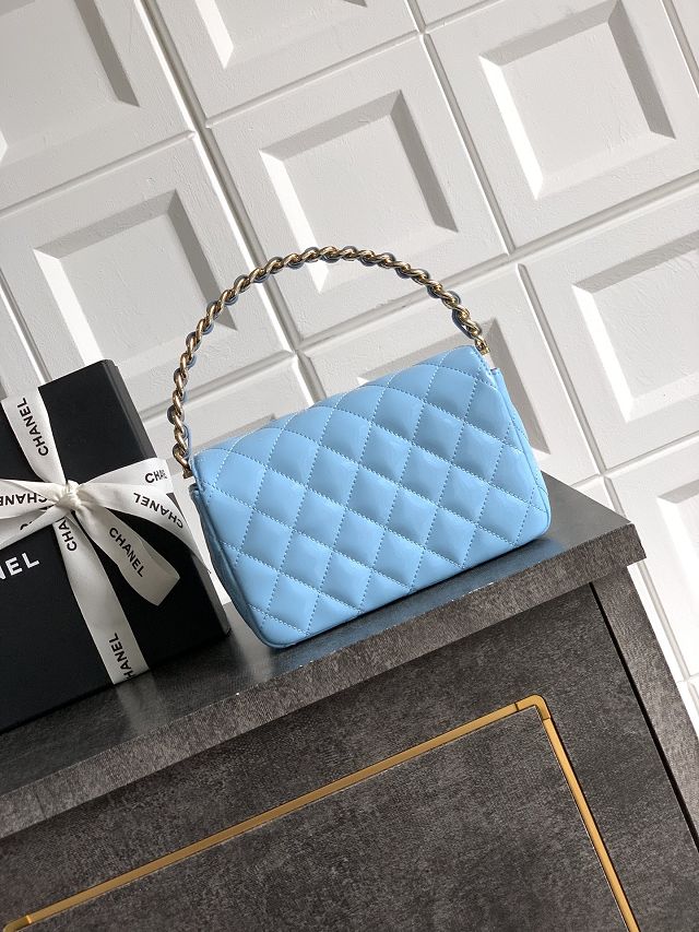 CC original patent calfskin top handle clutch AP3240 blue