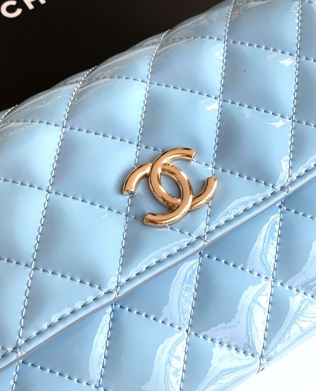 CC original patent calfskin top handle clutch AP3240 blue