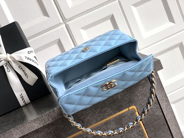 CC original patent calfskin top handle clutch AP3240 blue