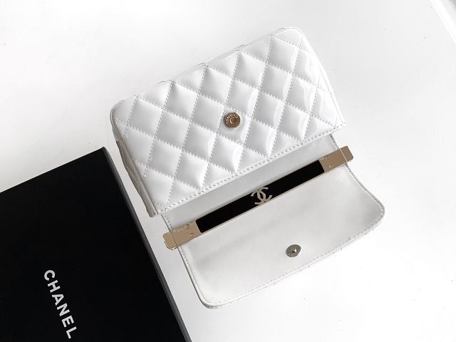 CC original patent calfskin top handle clutch AP3240 white