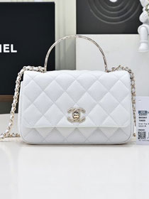 CC original grained calfskin mini top handle flap bag AS4591 white