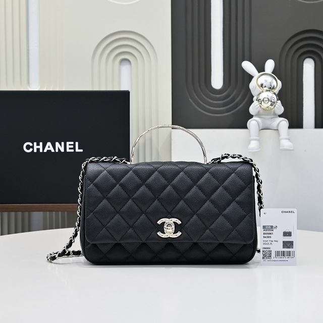 CC original grained calfskin top handle flap bag AS5554 black