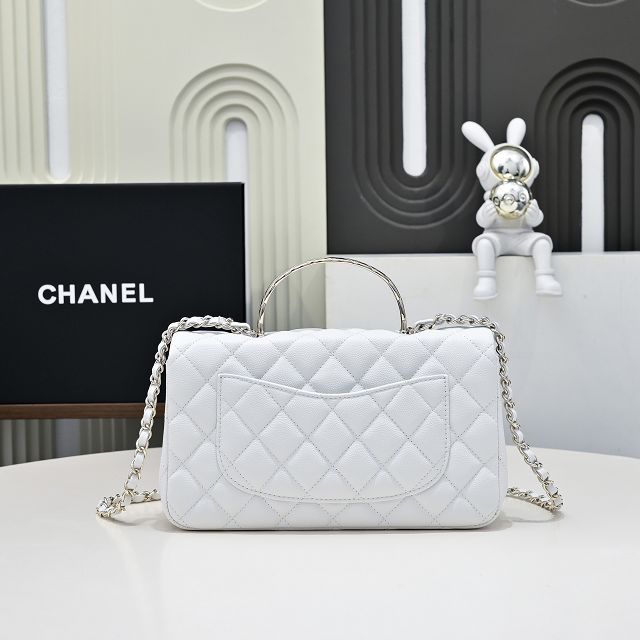 CC original grained calfskin top handle flap bag AS5554 white