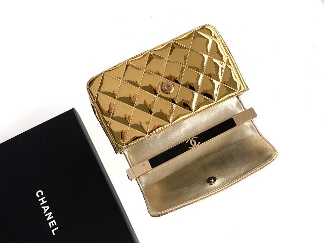 CC original patent calfskin top handle clutch AP3240 gold