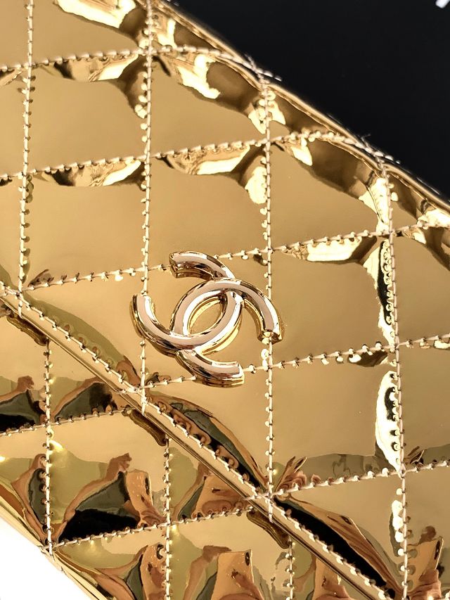 CC original patent calfskin top handle clutch AP3240 gold