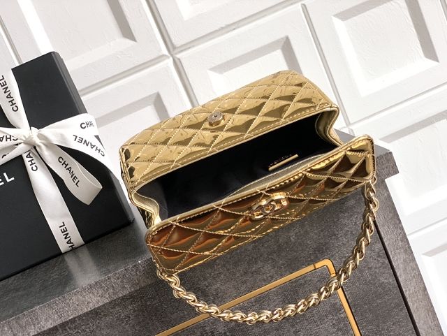 CC original patent calfskin top handle clutch AP3240 gold